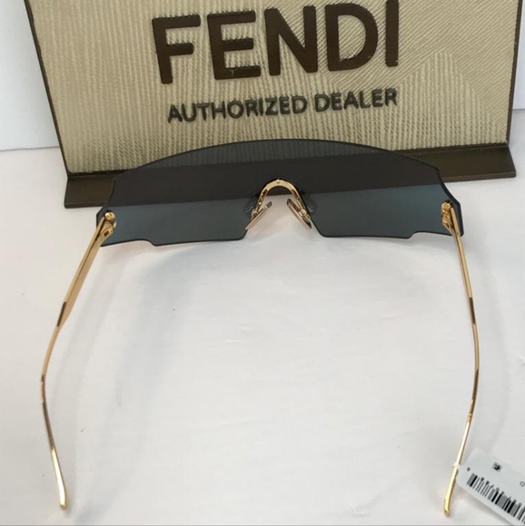 💯 - Original New FF 0440 FENDI Rectangle-frame gold-tone mirrored sunglasses - Picture 11 of 17